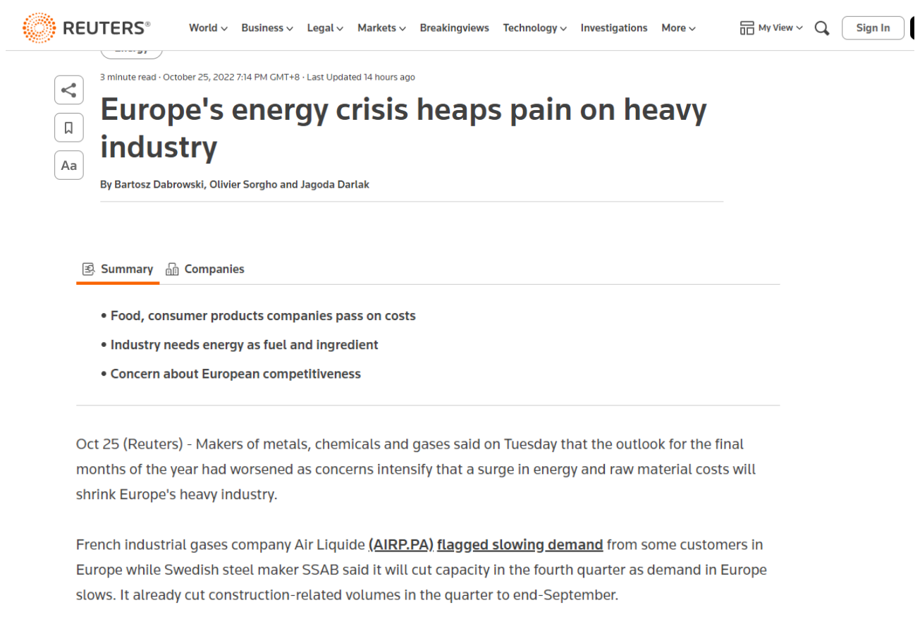 How to deal with the shortage of production caused by the European energy crisis?