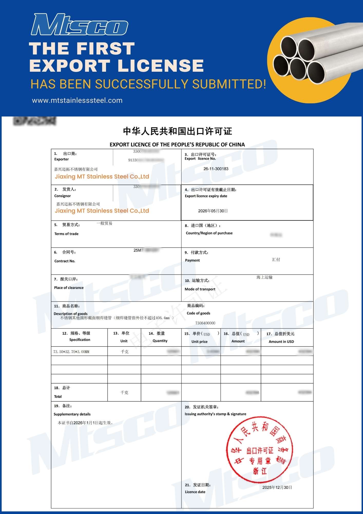 MTSCO Export License